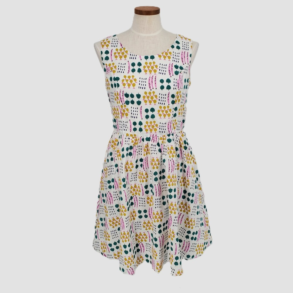 Tulip B Designed by J317 Womens L White Multicolor Abstract Cotton Dress Pockets